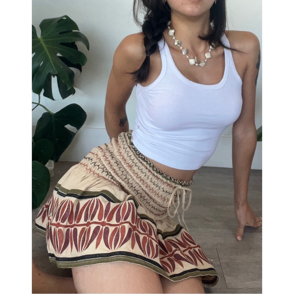 ZARA LINEN BLEND EMBROIDERED MINI SKIRT